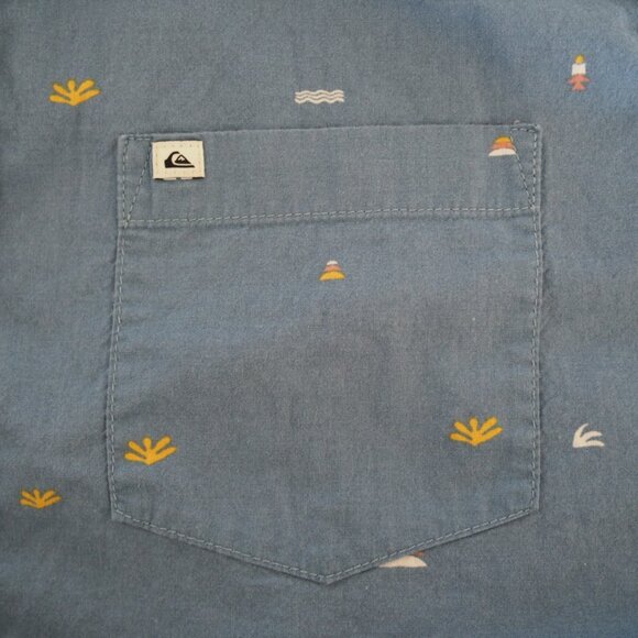 Quiksilver Men's Spaced Out Retro Light Blue Patterned Shirt Sz Regular Fit M - Picture 3 of 14